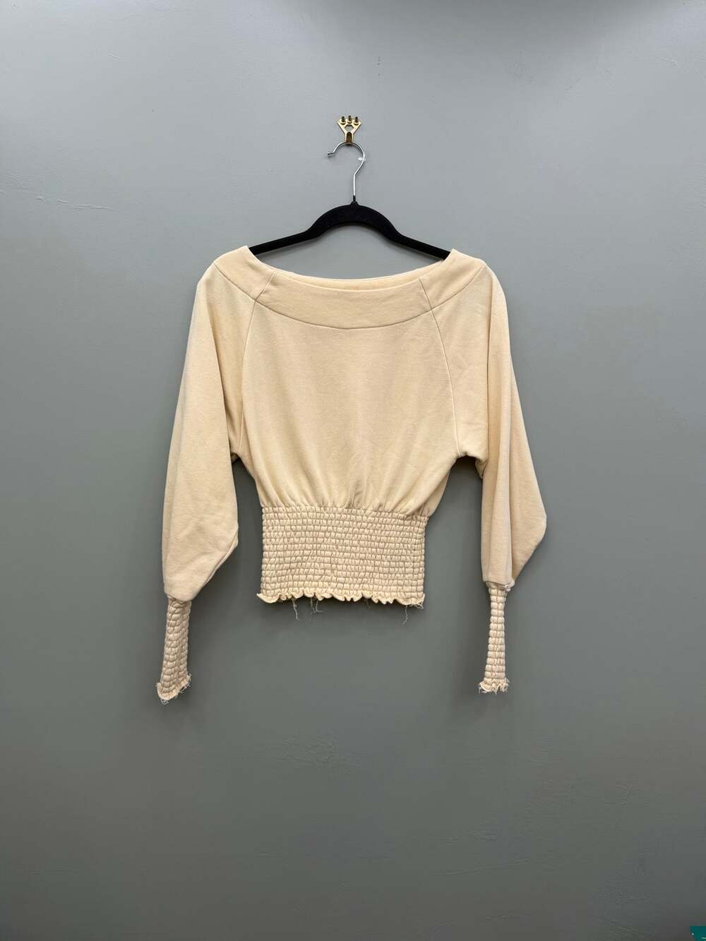 Urban Outfitters Out From Under Cream Smocked Crop Sweatshirt Balloon Sleeve